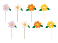 Farverige Blomster på Partypicks, 8 stk.