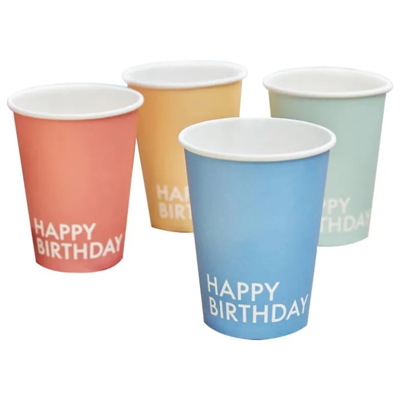 Farverige "Happy Birthday" Papkrus, 8 stk.