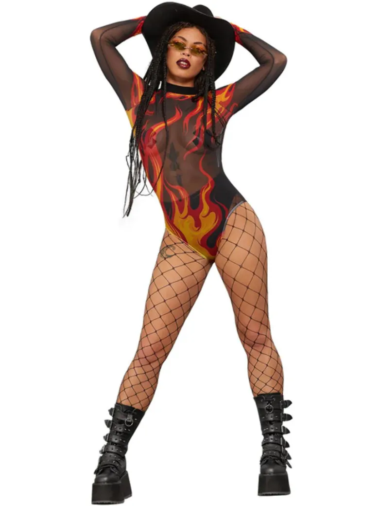 Fever Mesh Flamme Bodysuit uden Ben