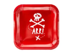 Firkantet Røde Pirat Tallerkner, 6 stk.