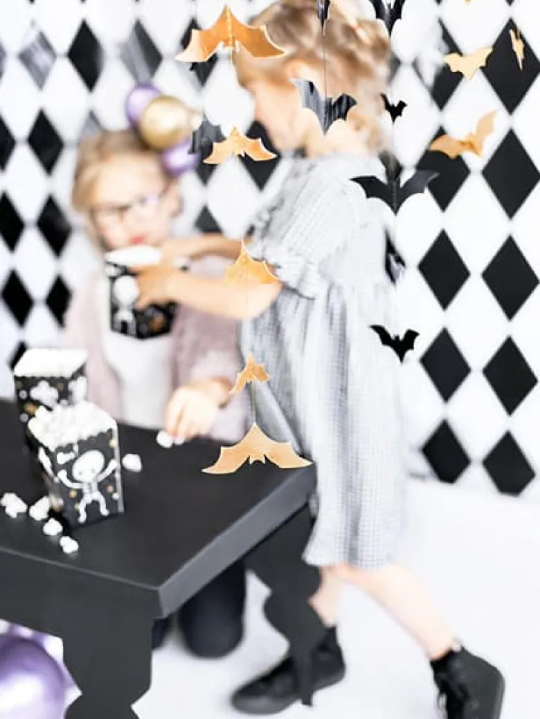 Flagermus Papir Guirlande Sort - Halloween Pynt