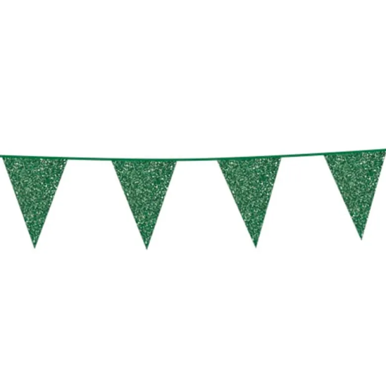 Flagguirlande m/Grønne Glitter Vimpler 20x30cm, 6M
