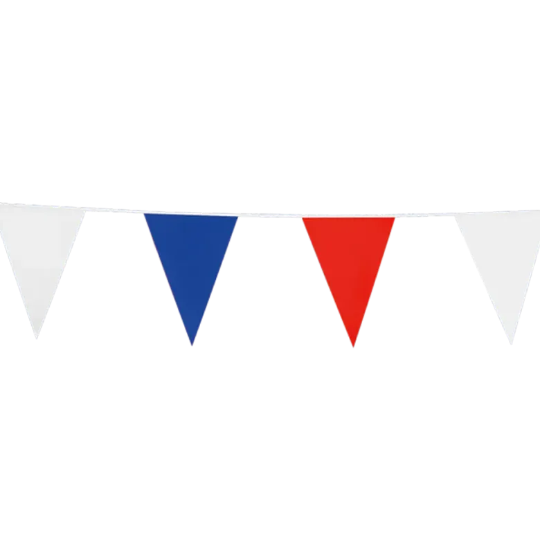 Flagguirlande 10M m/Blå, Røde & Hvide Vimpler