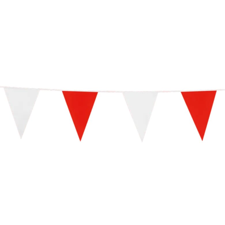 Flagguirlande 10M med Røde & hvide vimpel flag (30cm X 20cm)