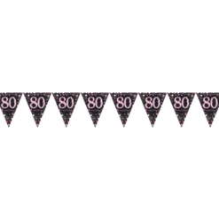 Flagguirlande 4M med Sparkling 80 År vimpel flag (sort & pink)