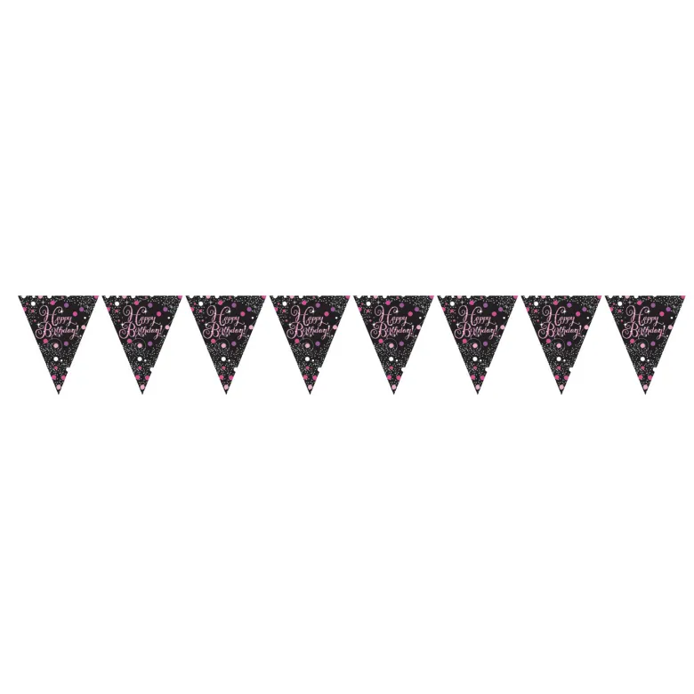 Flagguirlande 4M med Sparkling ''Happy Birthday'' vimpel flag (sort & pink)