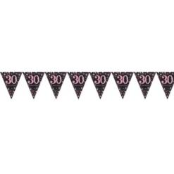 Flagguirlande 4M med Sparkling 30 År vimpel flag (sort & pink)