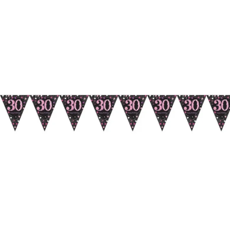 Flagguirlande 4M med Sparkling 30 År vimpel flag (sort & pink)