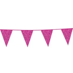 Flagguirlande m/Pink Glitter Vimpler 20x30cm, 6M