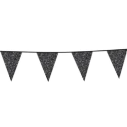 Flagguirlande m/Sorte Glitter Vimpler 20x30cm, 6M