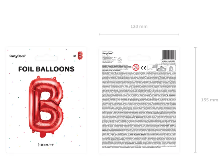Folie Ballon Bogstaver ''B'', 35 cm, Rød