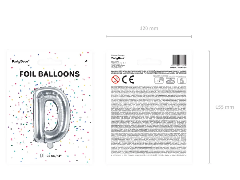 Folie Ballon Bogstaver ''D'', 35 cm, Sølv