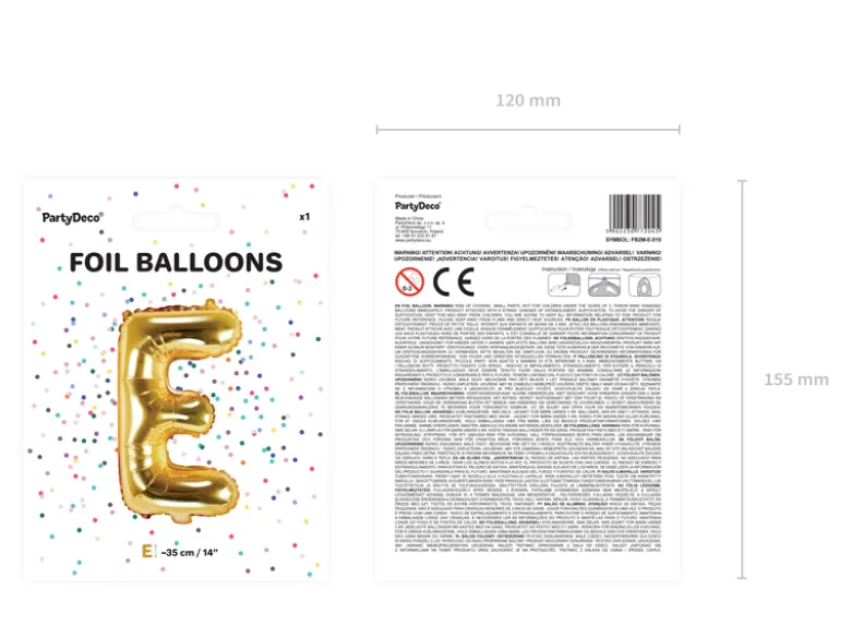 Folie Ballon Bogstaver ''E'', 35 cm, Guld