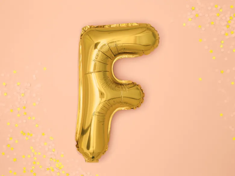Folie Ballon Bogstaver ''F'', 35 cm, Guld