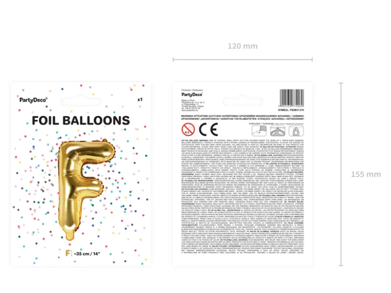 Folie Ballon Bogstaver ''F'', 35 cm, Guld