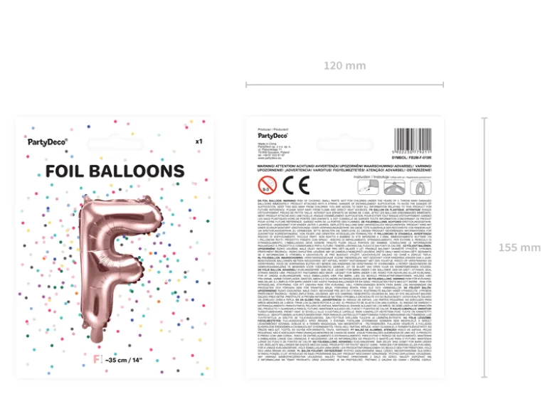 Folie Ballon Bogstaver ''F'', 35 cm, Rosegold
