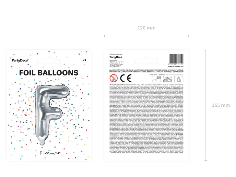 Folie Ballon Bogstaver ''F'', 35 cm, Sølv