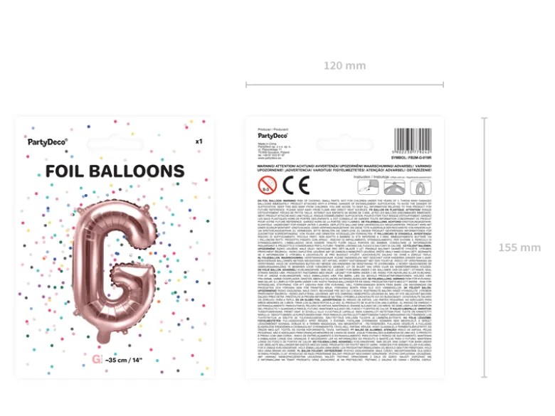 Folie Ballon Bogstaver ''G'', 35 cm, Rosegold