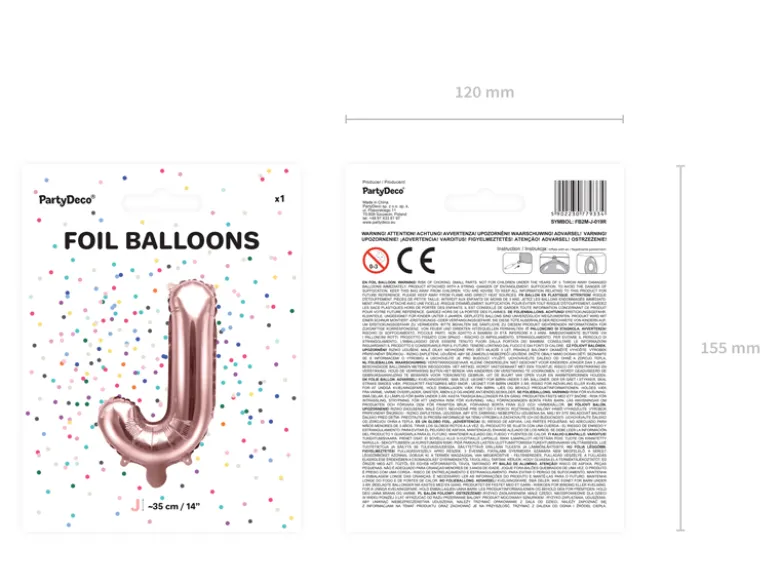 Folie Ballon Bogstaver ''J'', 35 cm, Rosegold
