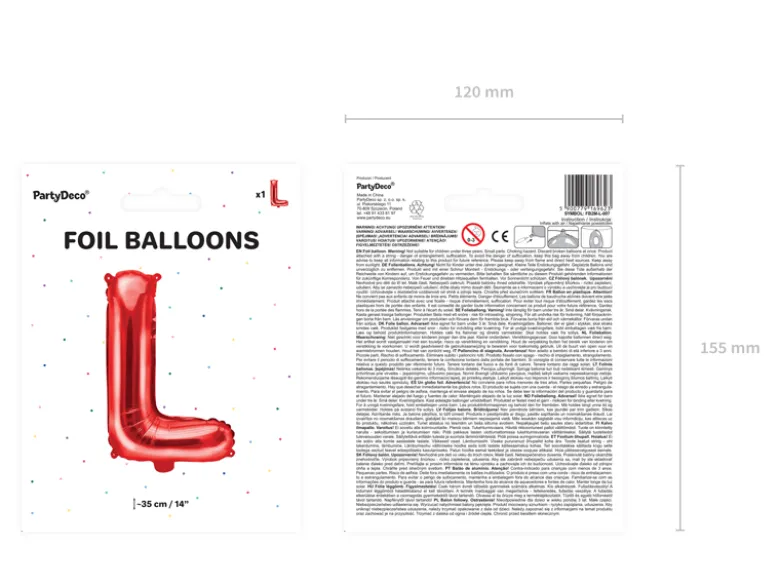 Folie Ballon Bogstaver ''L'', 35 cm, Rød