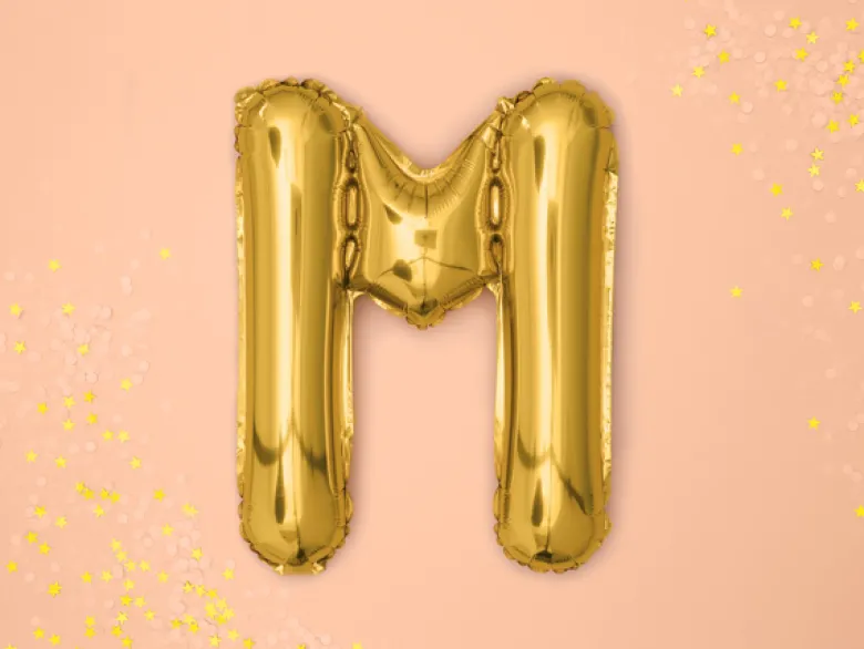 Folie Ballon Bogstaver ''M'', 35 cm, Guld