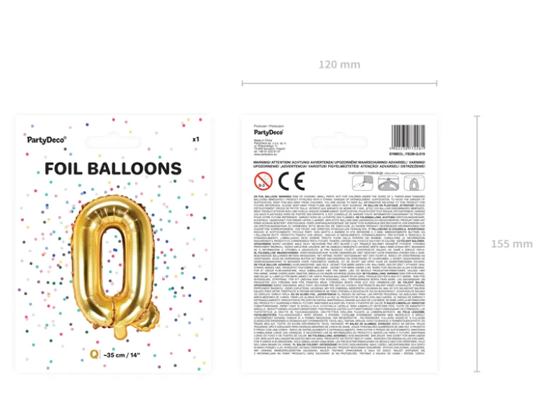 Folie Ballon Bogstaver ''Q'', 35 cm, Guld