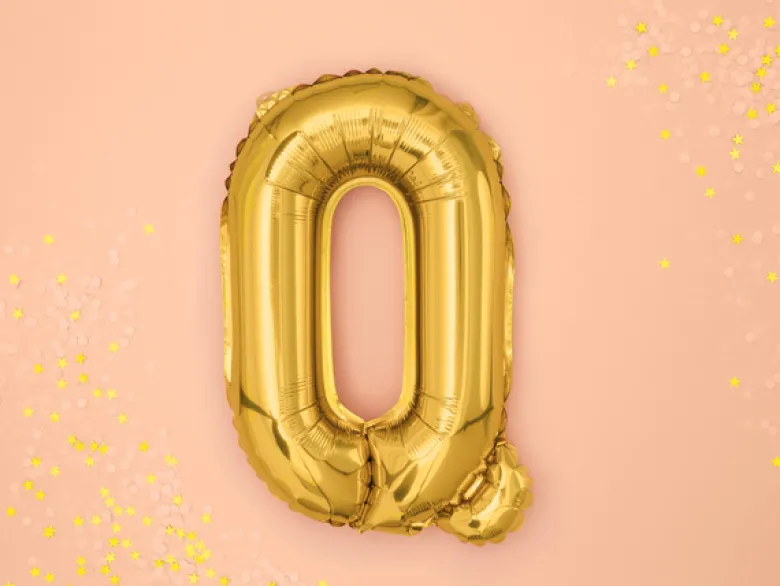 Folie Ballon Bogstaver ''Q'', 35 cm, Guld