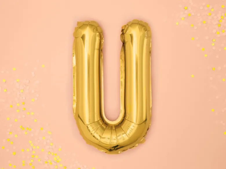 Folie Ballon Bogstaver ''U'', 35 cm, Guld