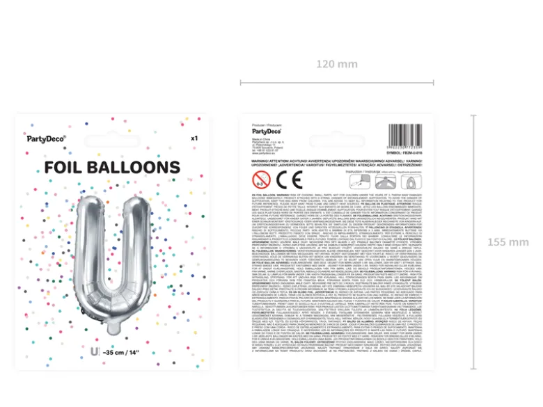 Folie Ballon Bogstaver ''U'', 35 cm, Sølv