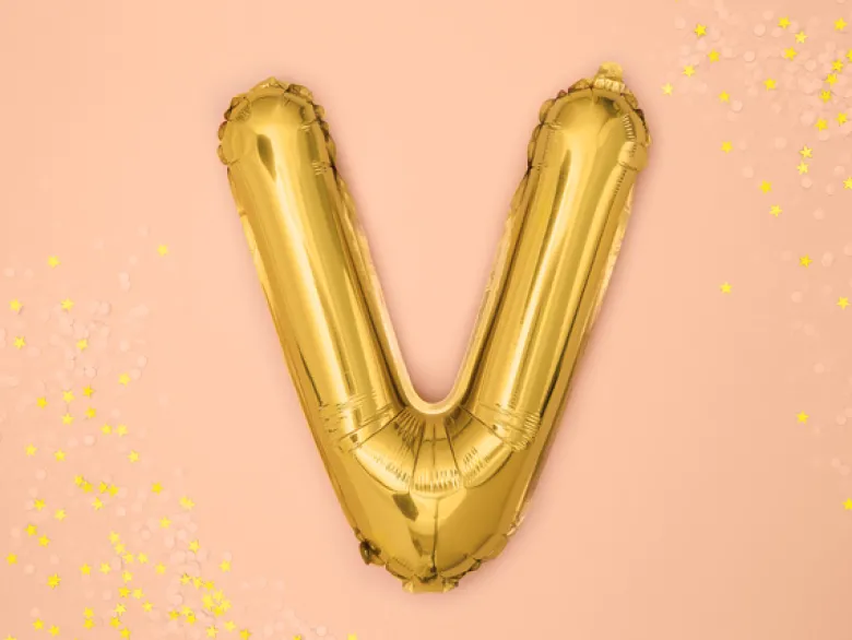 Folie Ballon Bogstaver ''V'', 35 cm, Guld