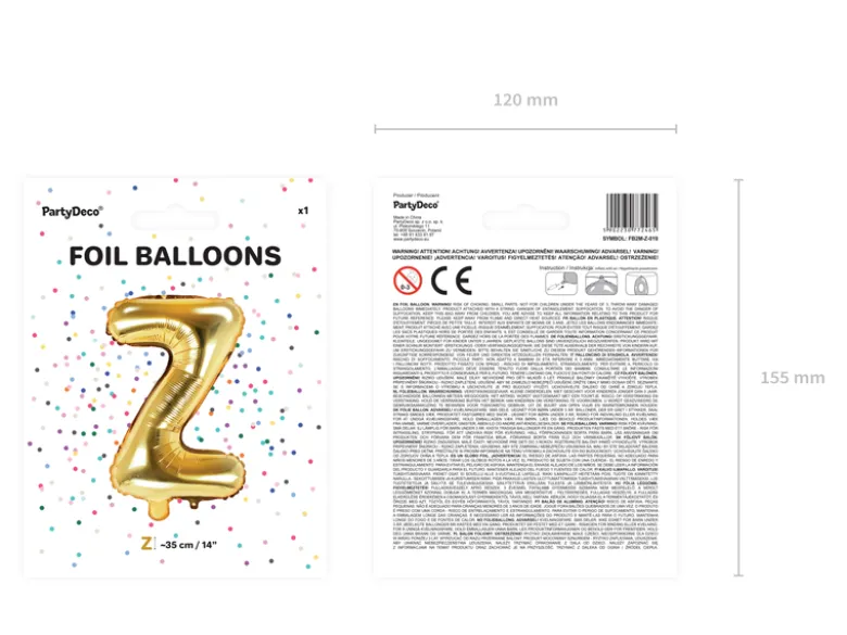 Folie Ballon Bogstaver ''Z'', 35 cm, Guld