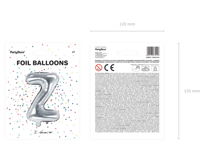 Folie Ballon Bogstaver ''Z'', 35 cm, Sølv
