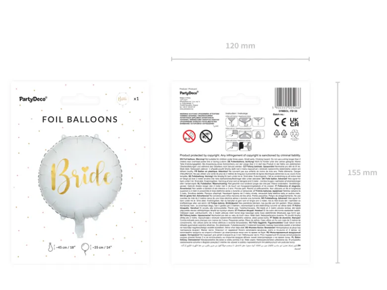 Folie Ballon Bride 45 cm, Hvid