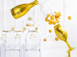 Folie Ballon Flaske - Happy New Year, 32 X 82 cm, Guld