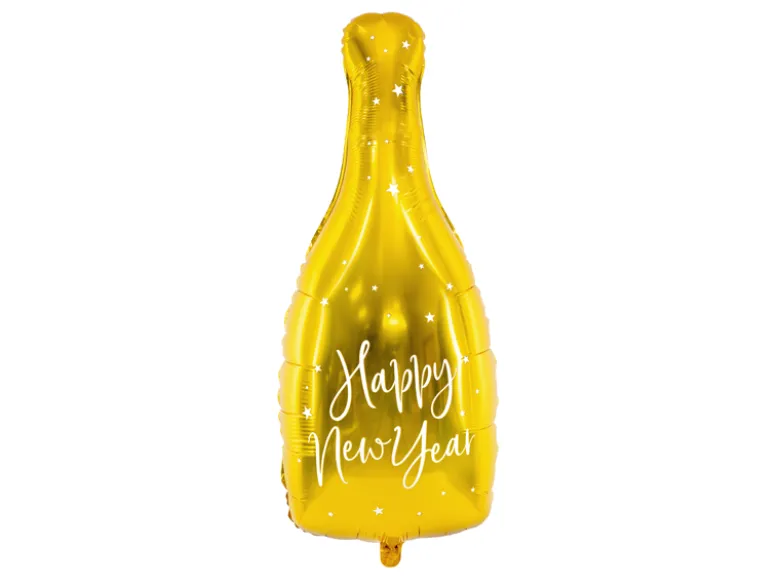 Folie Ballon Flaske - Happy New Year, 32 X 82 cm, Guld