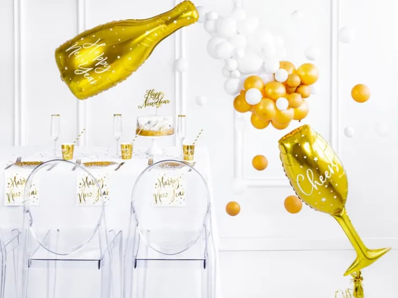 Folie Ballon - Guld Champagne Glas 80cm, Cheers