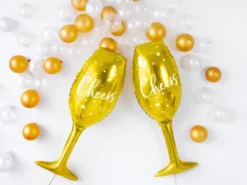 Folie Ballon - Guld Champagne Glas 80cm, Cheers