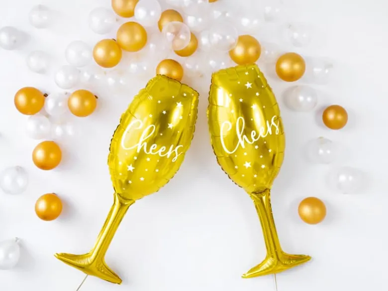Folie Ballon - Guld Champagne Glas 80cm, Cheers