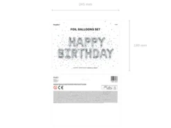 Folie Ballon Happy Birthday, 340 X 35 cm, Sølv