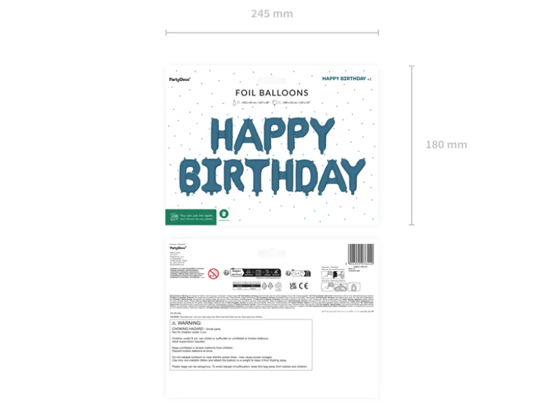 Folieballon Happy Birthday, 340 X 35 cm, Marineblå Blå