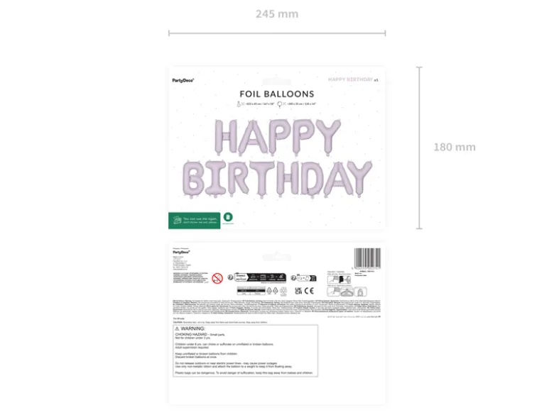 Folieballon Happy Birthday, 340 X 35 cm, Lilla