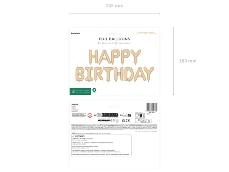 Folieballon Happy Birthday, 340 X 35 cm, Beige