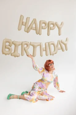 Folieballon Happy Birthday, 340 X 35 cm, Beige