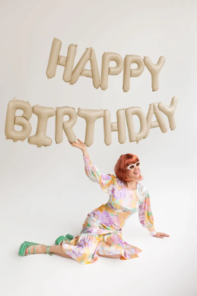 Folieballon Happy Birthday, 340 X 35 cm, Beige