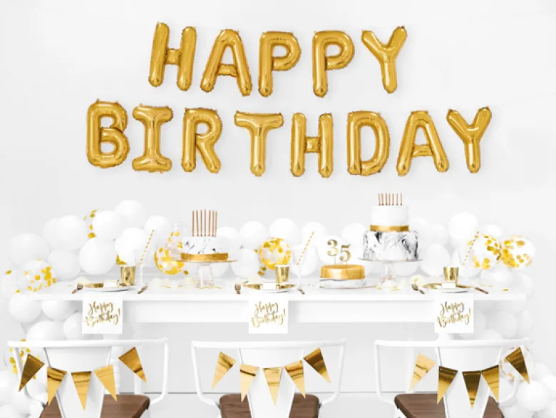 Folie Ballon Happy Birthday, 340 X 35 cm, Guld