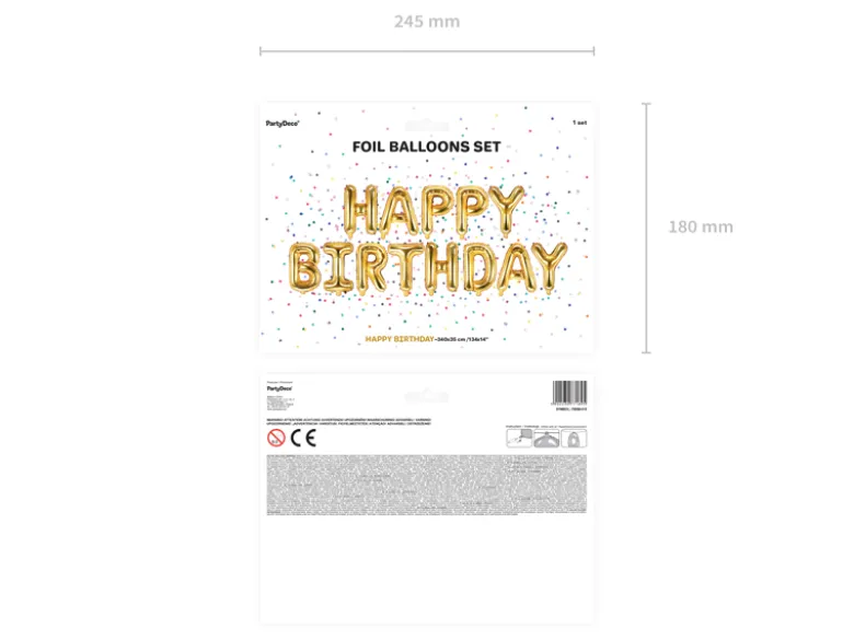 Folie Ballon Happy Birthday, 340 X 35 cm, Guld
