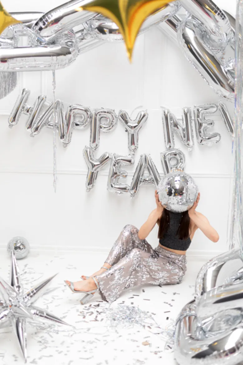 Folie Ballon Happy New Year, 422 X 46 cm, Sølv