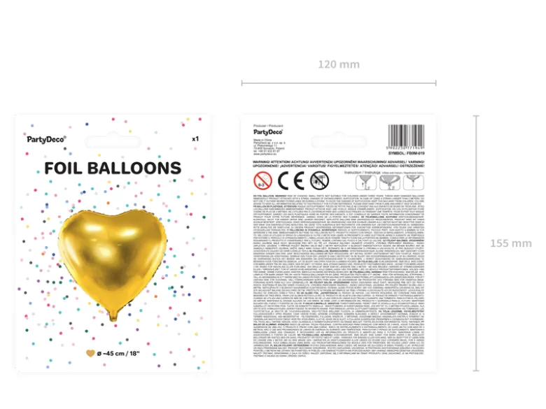 Folie Ballon Hjerte, 45 cm, Guld