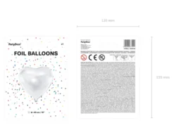 Folie Ballon Hjerte, 45 cm, Hvid