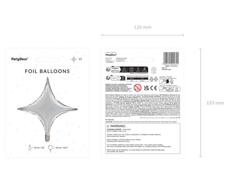 Folie Ballon 4-Point Stjerne, 45 cm, Sølv